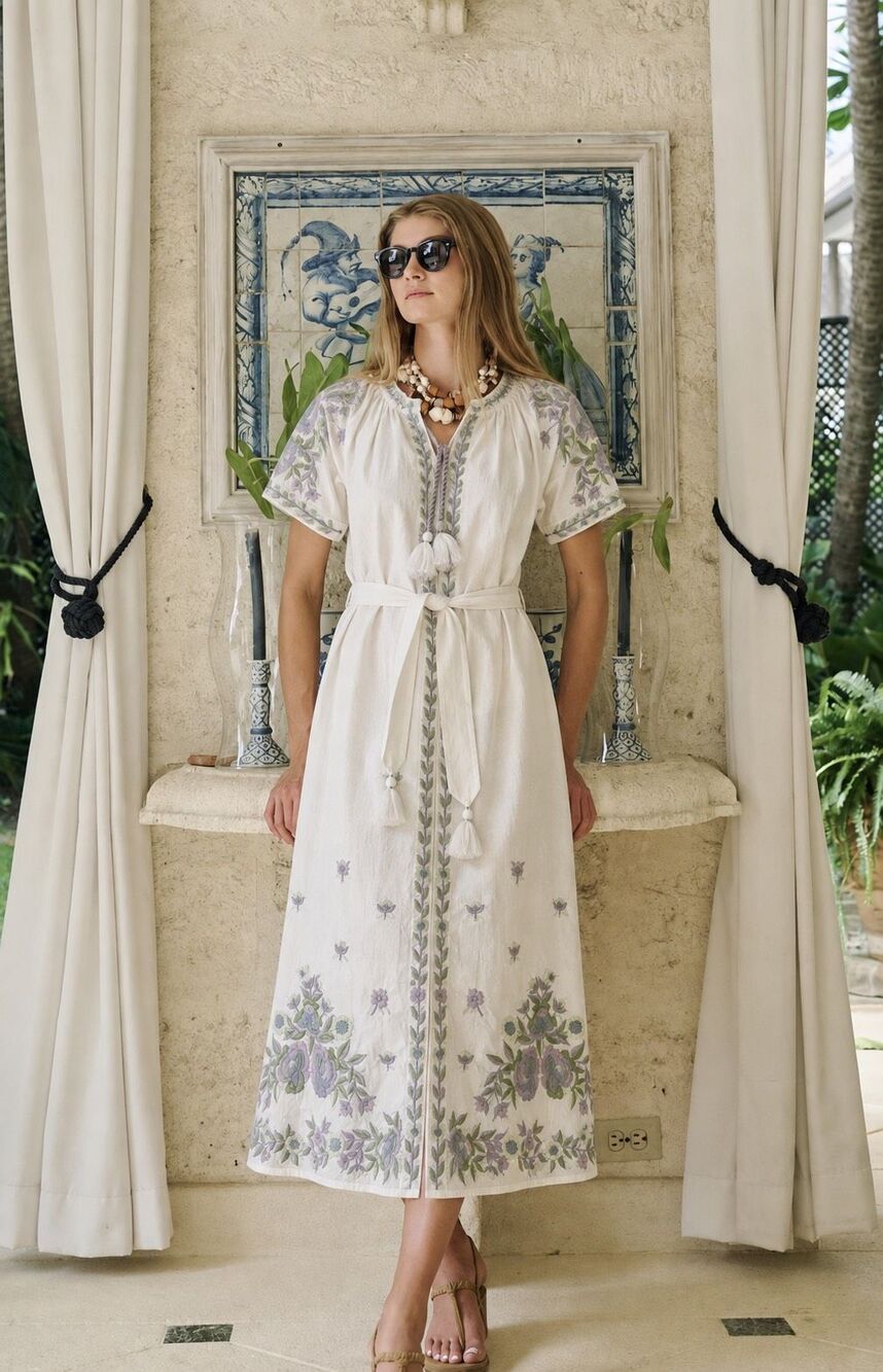 NWT Limited AERIN x Julia Amory embroidered CORDELIA COATUE DRESS, Lrg $298